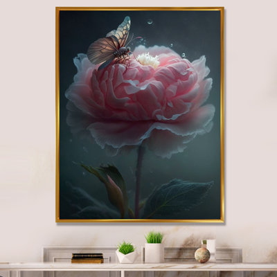 Fleur rose avec papillons en fleurs - impression