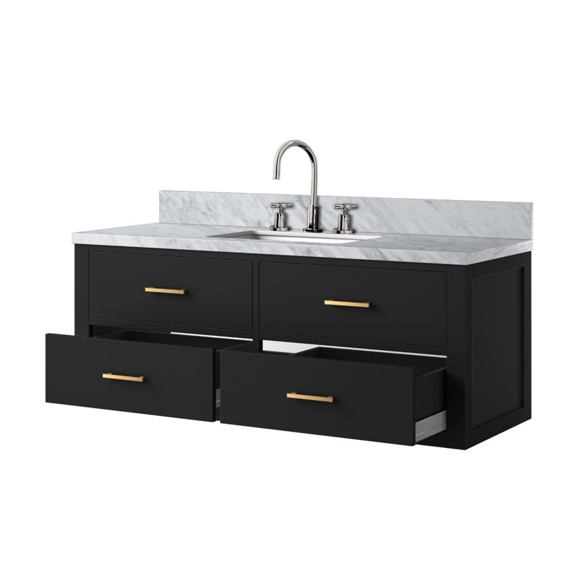 Ensemble de meuble-lavabo simple avec plateau en marbre de Carrare et robinet, Noir, noir, noir, noir