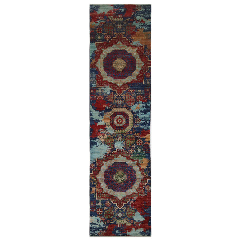 High-Quality Hand-Knotted Navy And Red Area Rug