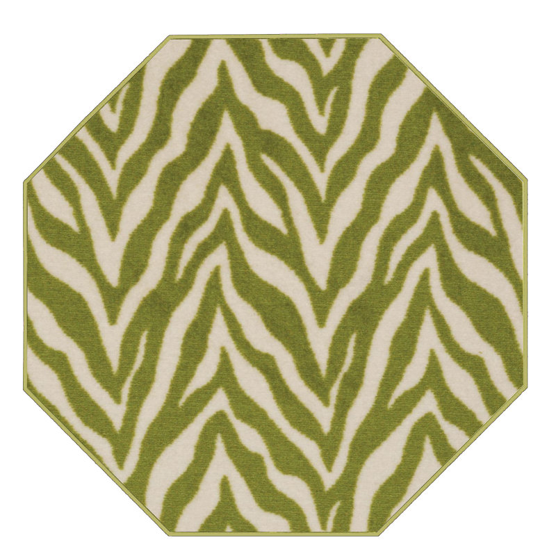 Tapis vert / beige à imprimé animal, Octogone 8 pi