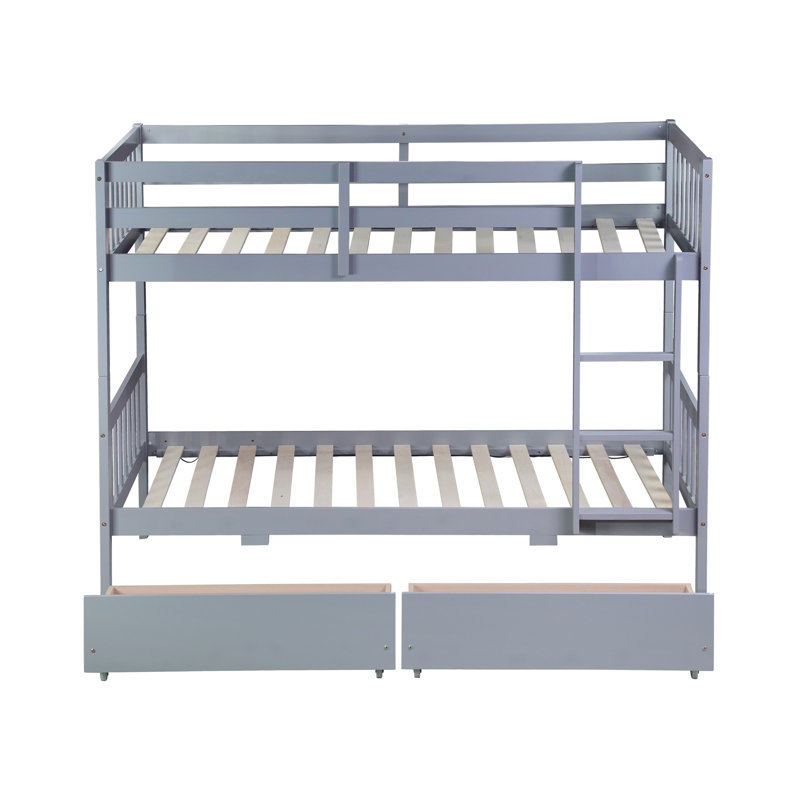 Twin Over Twin 2 Drawers Solid Wood Standard Bunk Bed, Gray