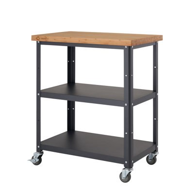 32 In. Bamboo And Metal Kitchen Cart W/ Wheels