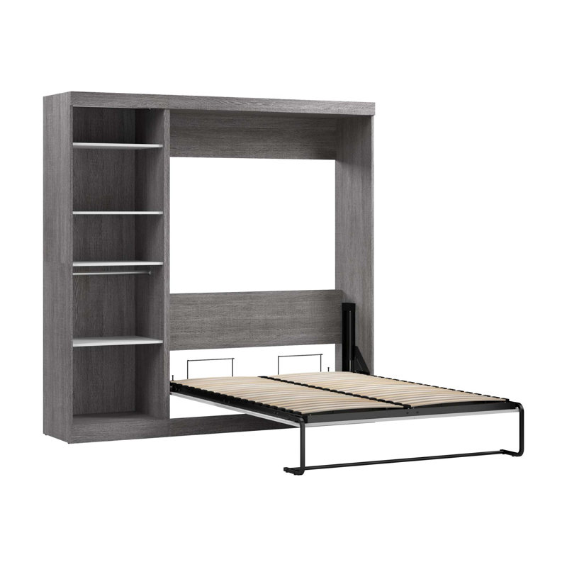 Lit plateforme avec rangement Arthor, Gris écorce / blanc