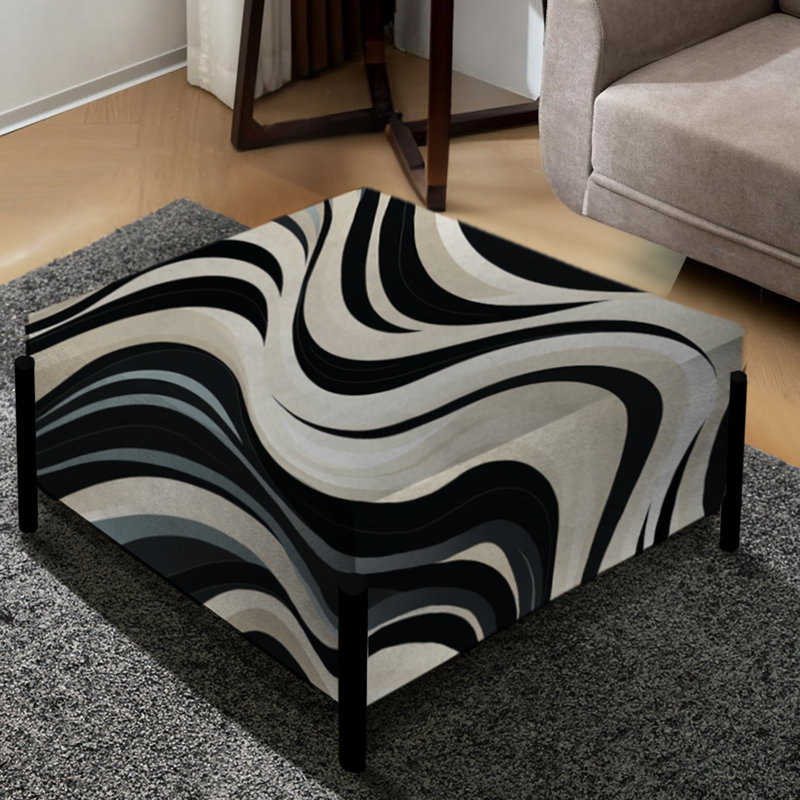 Grand repose-pieds carré abstrait noir et blanc à motif zébré noir et blanc Elegance I