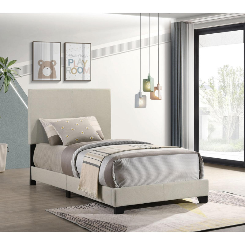 Lit à panneau tapissier moderne et contemporain, Lit simple, Crème