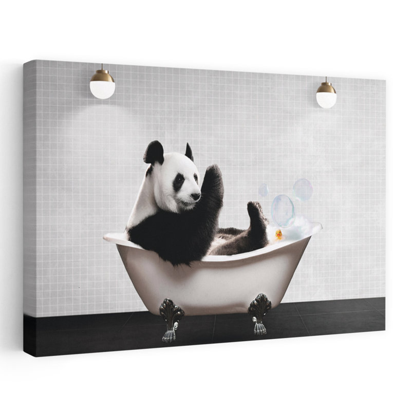 Panda Bath - art contemporain de bulles de canard en caoutchouc, H 16 po x l 24 po
