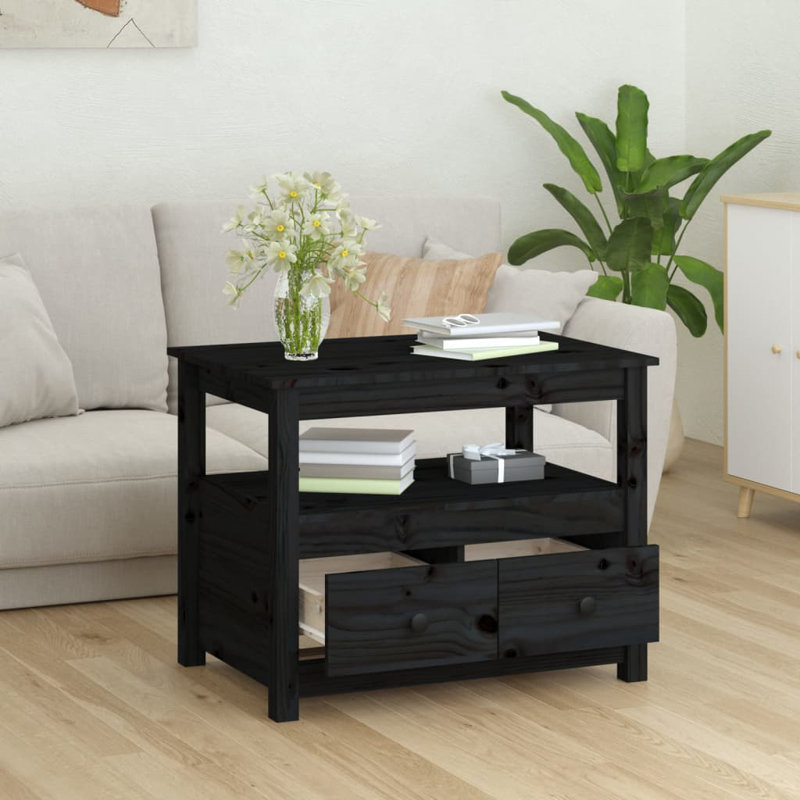 Kitrina Solid Wood Four Leg Coffee Table with Storage, Black