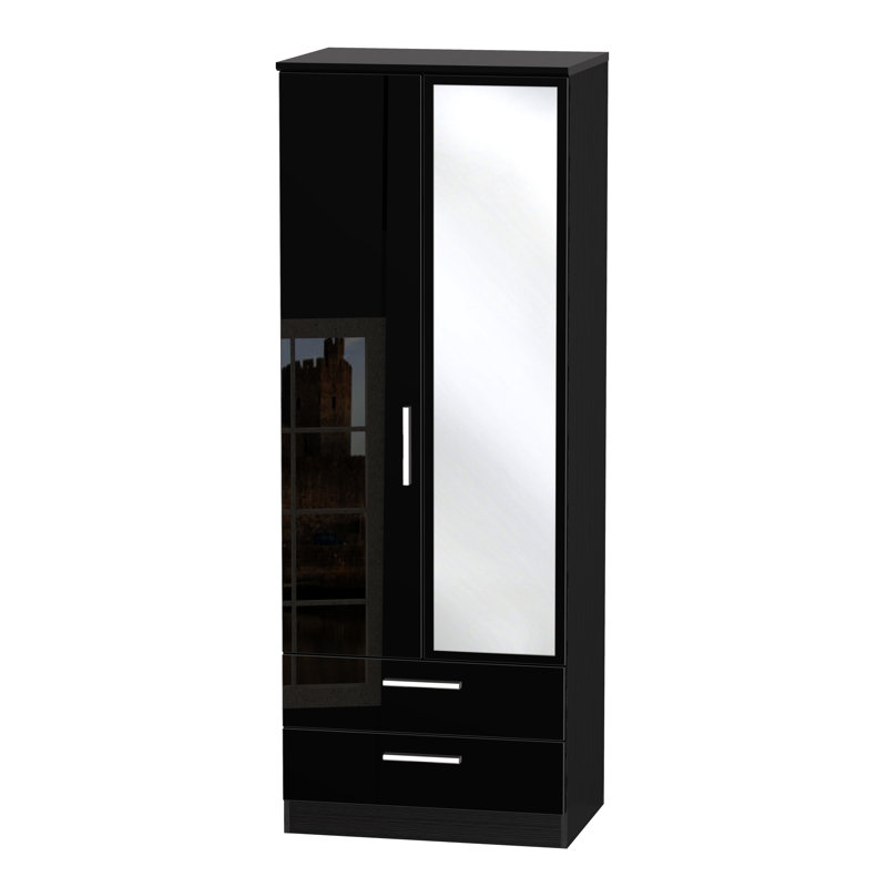 Yvette 2 Door Manufactured Wood Wardrobe, H182 x W77 x D53cm, Black