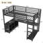 Lit mezzanine en métal avec garde-robe et bureau en forme de L, lit mezzanine simple de taille XL avec cubes de rangement et tablettes