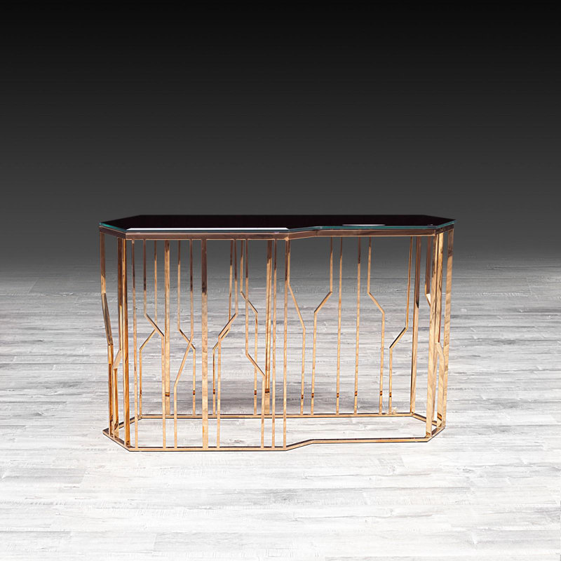 Glass Top Console Table, 31.5" H x 55" W x 17" D, Rose Gold