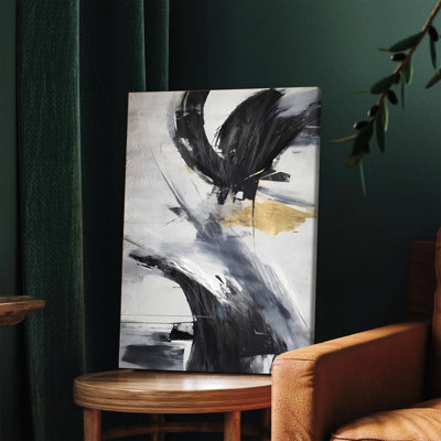 1 pièce, art mural encadré, abstrait, art mural sur toile noir et blanc avec accents dorés, peinture minimaliste moderne pour le salon, la chambre à coucher, le bureau, la décoration intérieure, œuvre d'art abstraite contemporaine prête à être accrochée