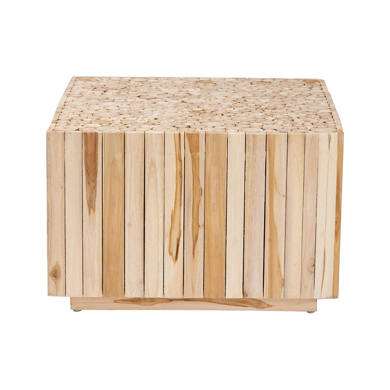 Table basse bohémienne en teck naturel avec bûches en bois recyclées uniques