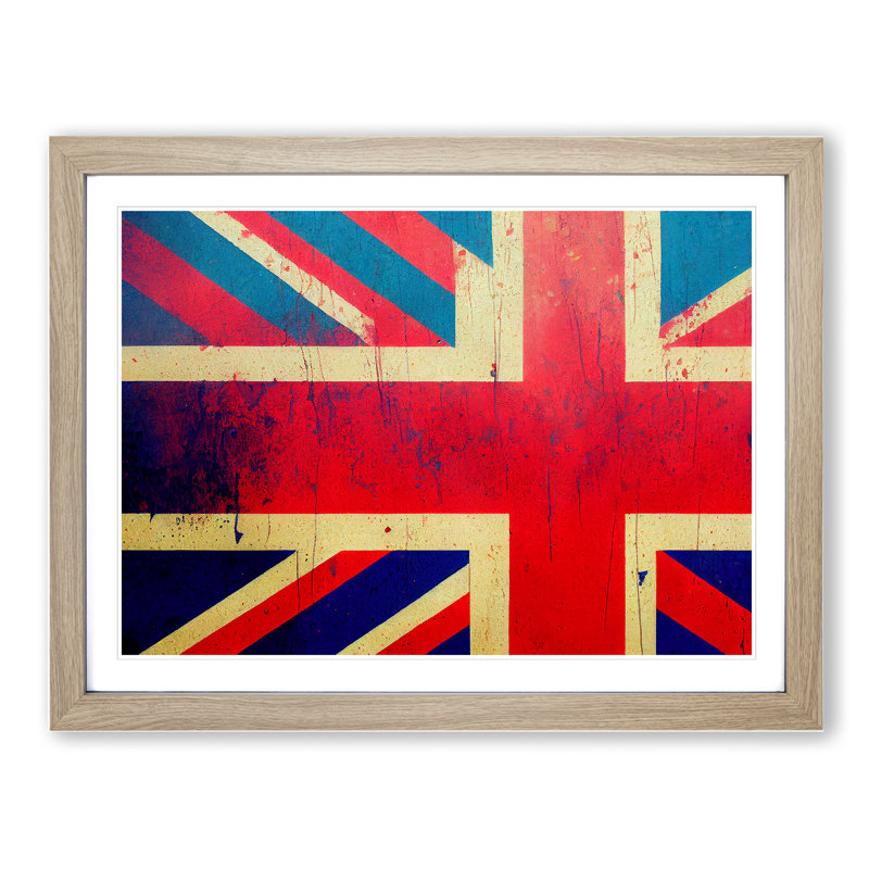 XH1022-6699X Painted Union Jack Flag Vol.2 1 Piece Single Picture Frame Painting, 34cm H x 46cm W x 2cm D, Oak Framed