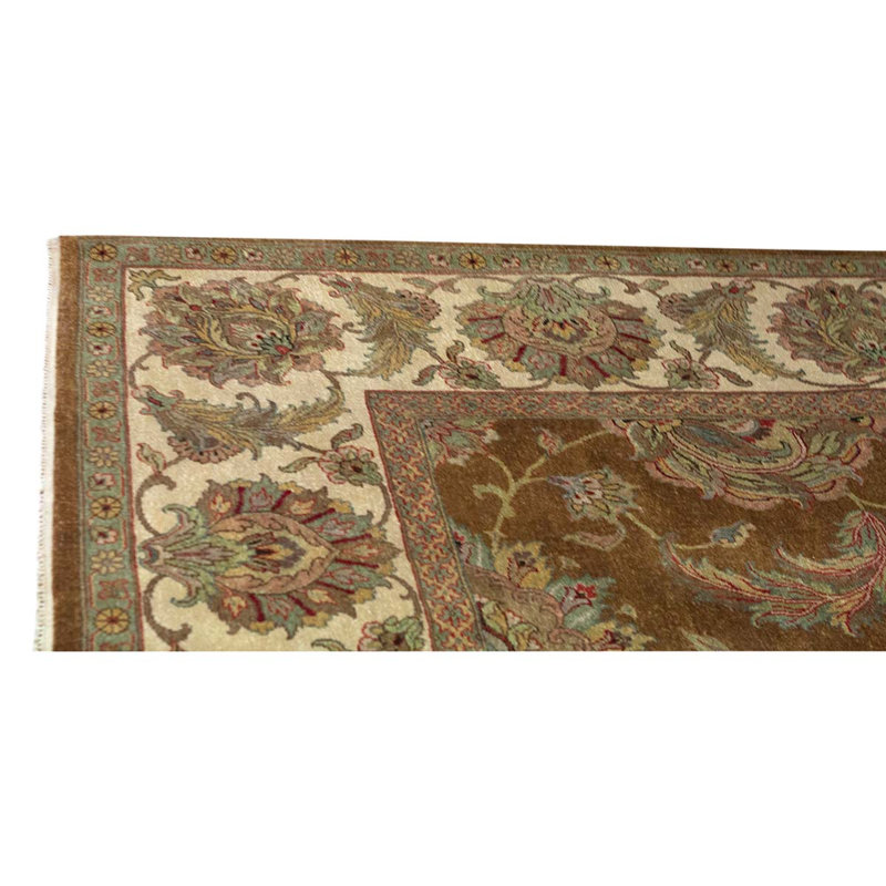 Tapis brun / ivoire / gris noué à la main