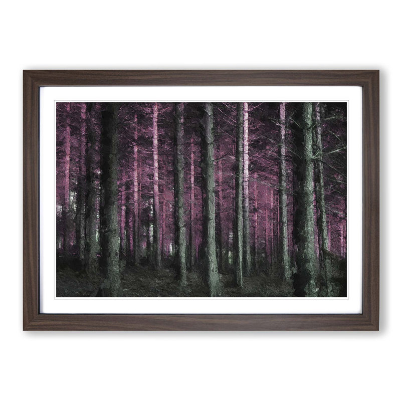 Forest in Pink - Picture Frame Painting Print, 27cm H x 36cm W x 2cm D, Walnut Framed