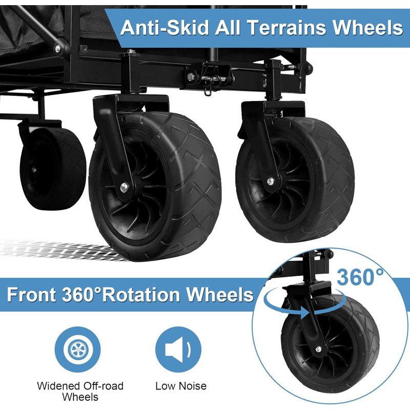 Collapsible Foldable Portable Utility 240L Capacity Wagon Garden Cart with Pedal Brake, Black