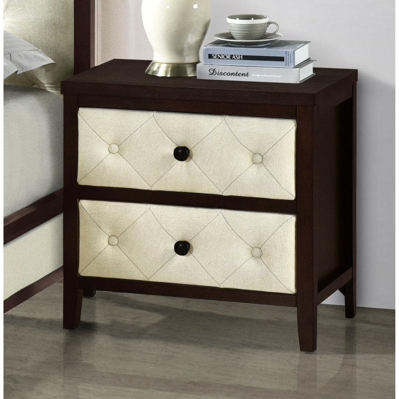 Table de chevet de la chambre à coucher 2 avec finition et maillon en bouleau avec 2 tiroirs, Espresso