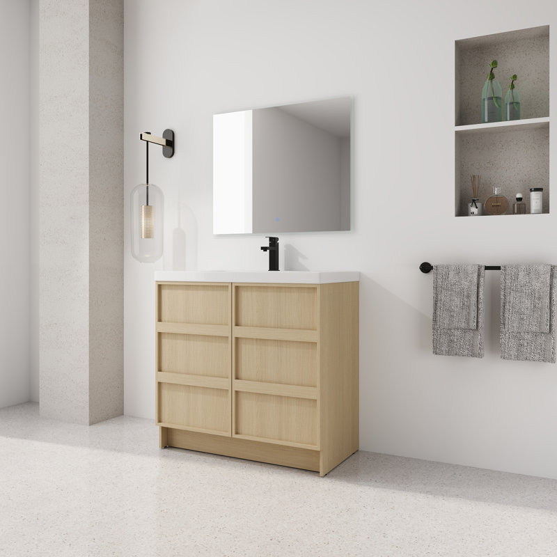 Meuble-lavabo sur pied 36 po avec lavabo en résine et 2 portes d'armoire à fermeture en douceur, 36"