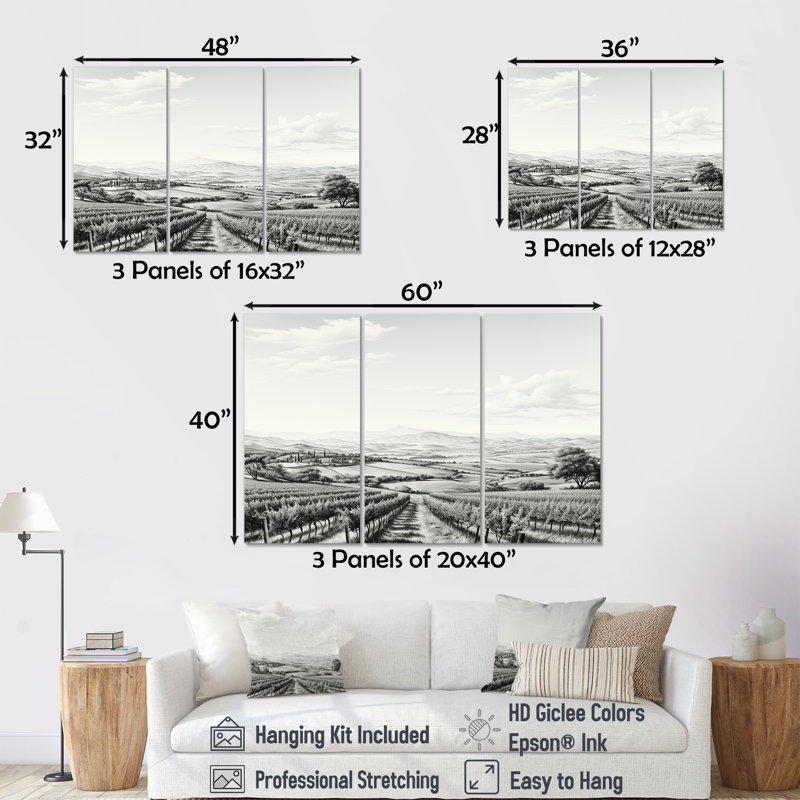 Vineyard Scenery Landscape Beauty IV - Vineyard, ensemble d'art sur toile, Toile tendue, H 40 po x l 60 po x P 1 po