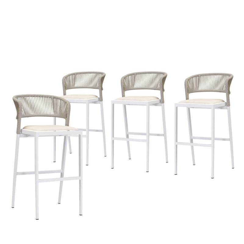 Tabouret de bar d'extérieur Brasia, Blanc / Beige, 29.72"