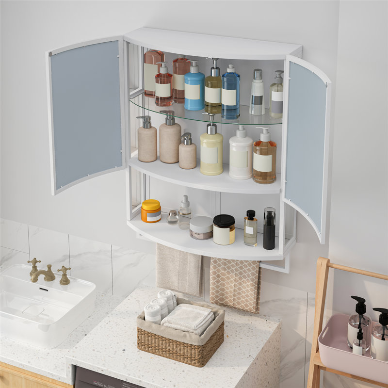 Double-Door cabinet with Open Shelf and Towel Rack, White