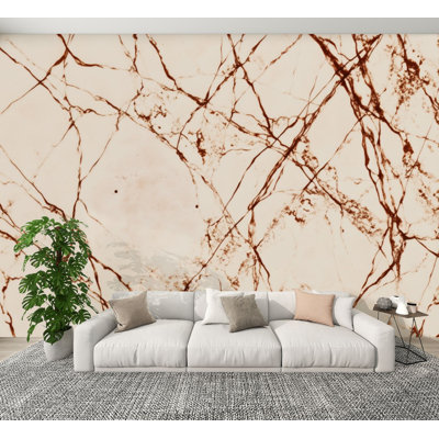 Peel and Stick Wallpaper Marble Surface Red Veins Beige Wall Murals 100"H x 144"W Removable PVC Wall Paper Self-Adhesive Wall Decor for Bedroom Living Room Home Office
