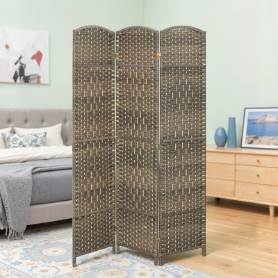 Paravent 3 panneaux, écran d'intimité pliant de 6 pi de hauteur, cloison murale autoportante tissée à la main pour bureau à domicile, chambre à coucher, chêne rustique foncé, bois
