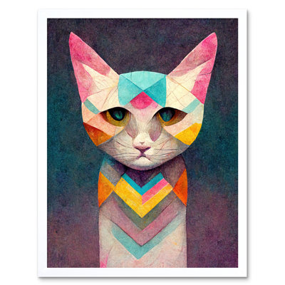Geometric Colourful Multicoloured Pastel Cat - Painting