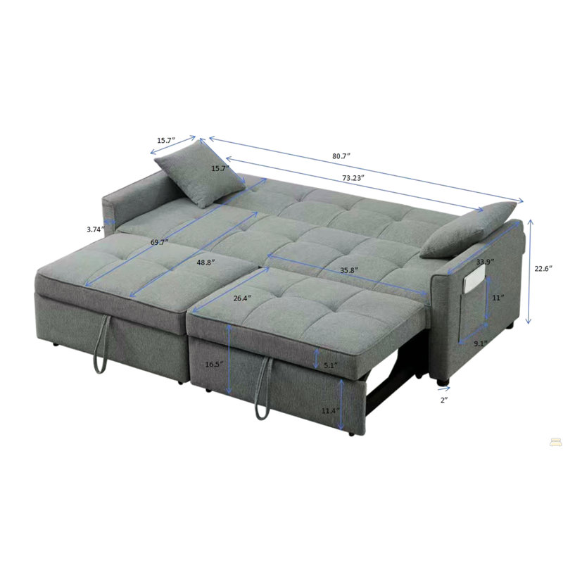 Canapé-lit convertible 3 en 1, canapé-lit futon en tissu