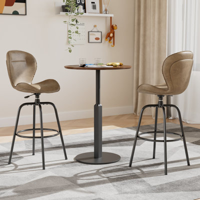 Bar Stools Set Of 2, Faux Leather Swivel Bar Stools, Upholstered Counter Height Bar Chairs With Back And Footrest For Kitchen Island, Bar, Dining Room