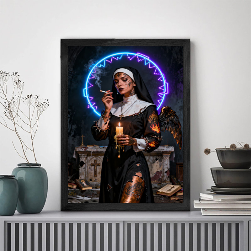 Art rétro encadré noir, "People qui entrelacement rebellion and sacredness", H 37 po x l 25 po