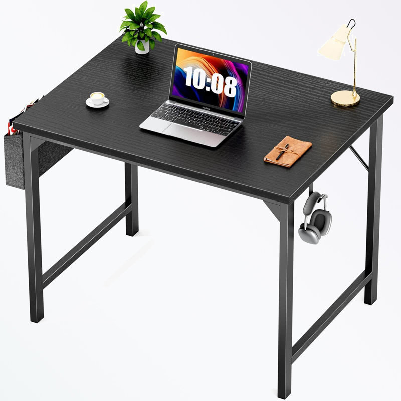 Modern Simple Style Wooden Work Office Desks with Storage, 29.8" H x 31.5" W x 19.7" D, Black