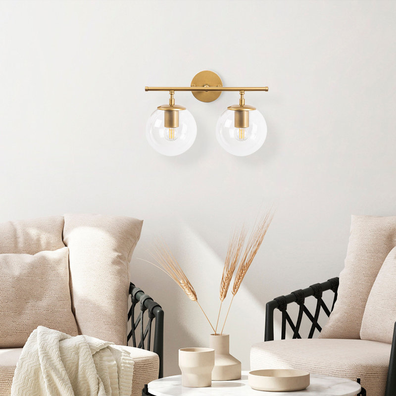 Modern Wall Lamp, Gold Metal Body & Glass Cap, 14.2 x 9.4 x 6.3 inches | 2 x E14 Socket (Max 40W), Stylish Scandinavian Design, Perfect for Home Decor, IP20 Rated | Elegant & Functional Lighting Solution