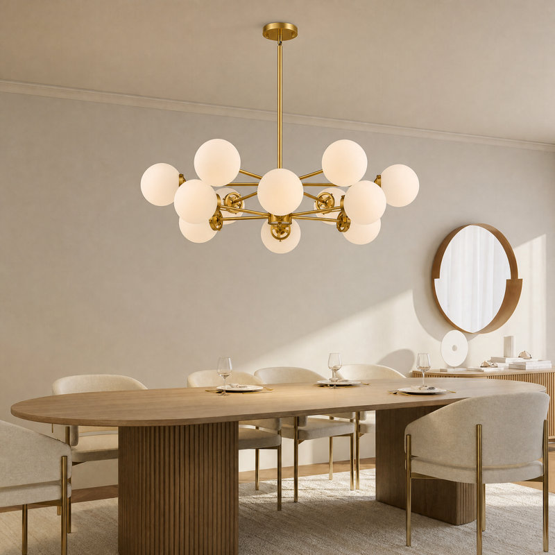 12-Light Dimmable Modern Globe Sputnik Chandelier in Gold, Gold, 12 Lights
