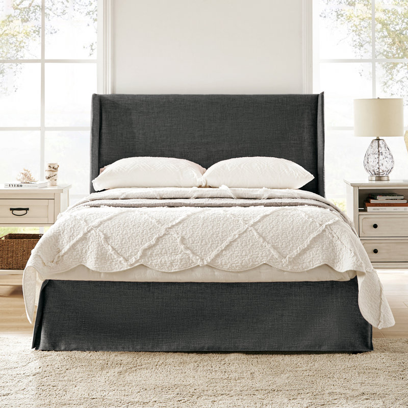 Lit plateforme tapissier Carlyon avec housse lavable et rangement sous le lit, Grand, Gris anthracite uni