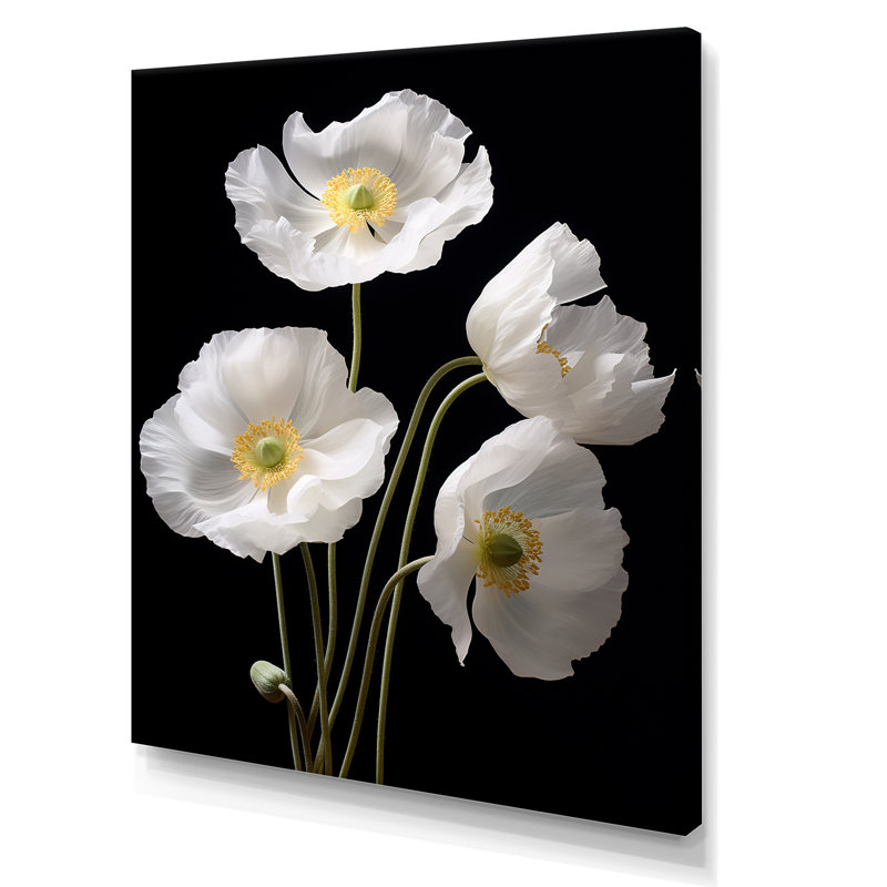 «Elegant White Whispers Poppies I», reproductions d'art mural coquelicots, Toile tendue, H 40 po x l 30 po x P 1,5 po
