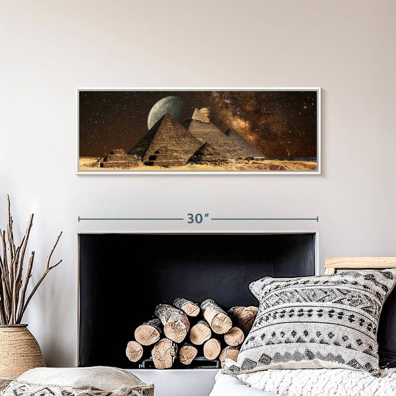 Cosmos Over Egyptian Pyramids, Floating Frame White, 31" X 11"