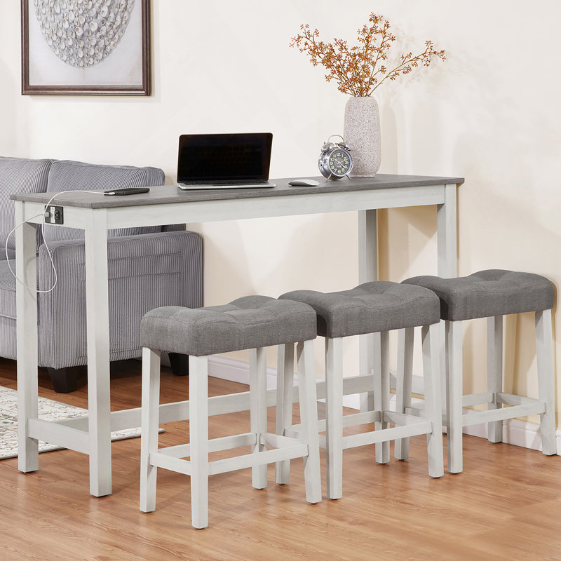 Ensemble de table de bar 4 pièces avec prise de courant, idéal pour le salon et la salle à manger, avec tabourets confortables et structure robuste