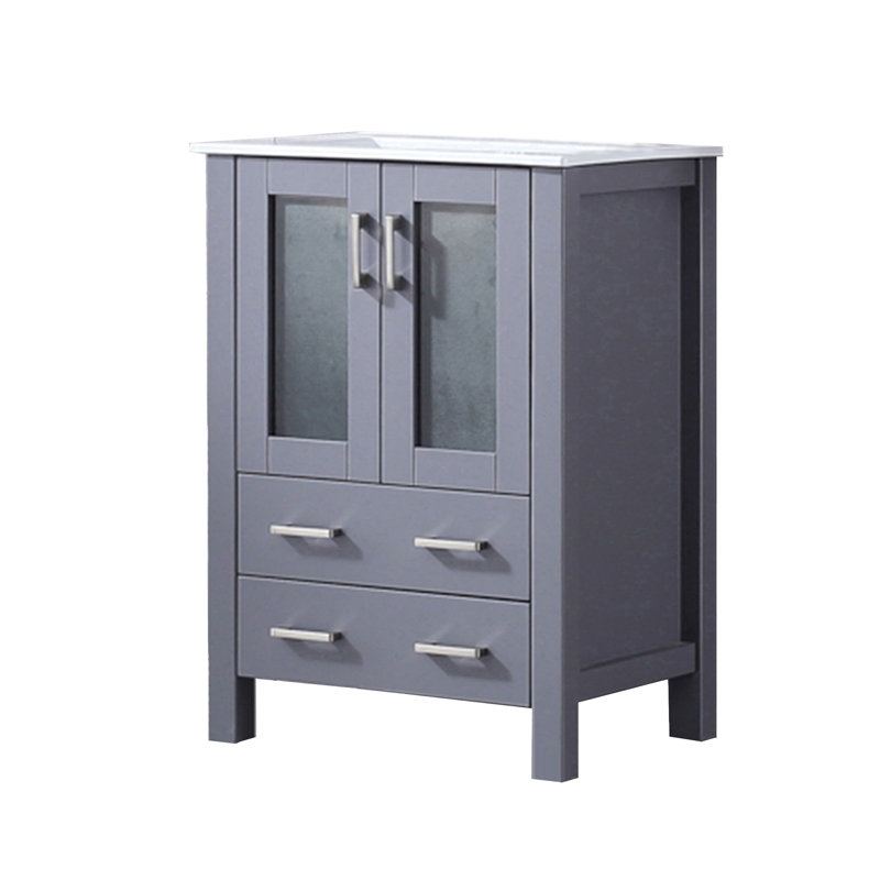 Bath Vanity with White Ceramic Top, Dark Gray