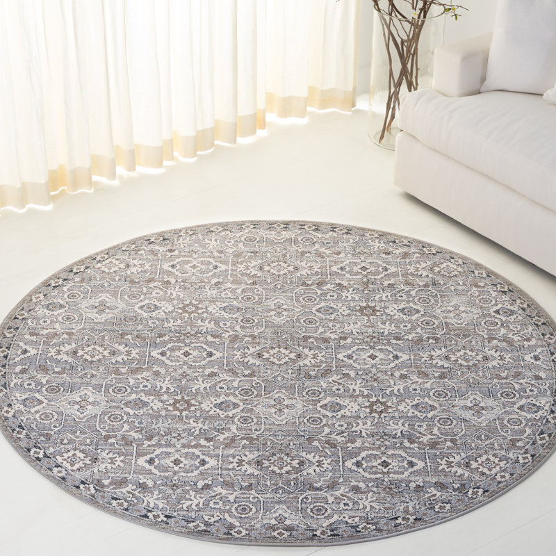 Oriental Area Rug in Grey / Ivory, Rectangle 4' x 6'
