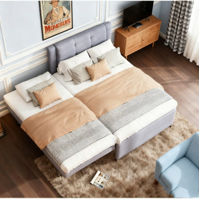 Upholstery platform bed with Trundle,Trundle can be flat or erected
