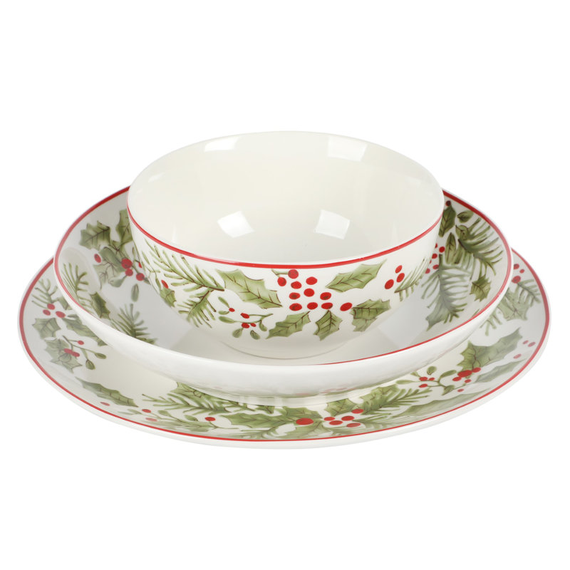 Gibson Home 12 Piece Festive Berries Decorated Porcelain Dinnerware Set