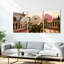 Ensemble de 3 tableaux sur toile tendue représentant des pivoines au coucher du soleil sur un balcon-27095511