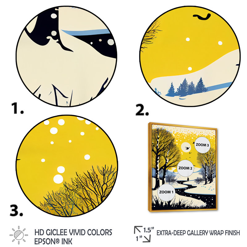 «Winter Trees with Snow Mountain River II», reproduction sur toile, H 32 po x l 16 po x P 1 po, Cadre flottant doré