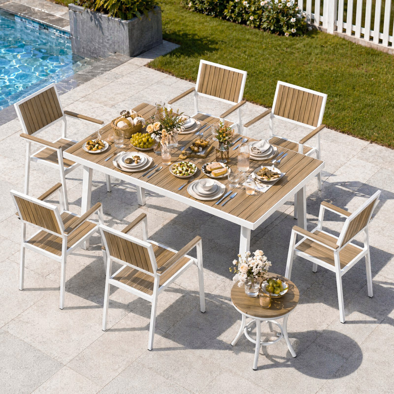 Ensemble de table et chaises de patio en aluminium 8 pièces 8 pièces (ensemble de 8), Beige