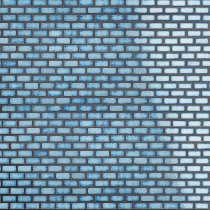 Hudson Subway White 11-3/4" x 12" Porcelain Mosaic Tile, Blue