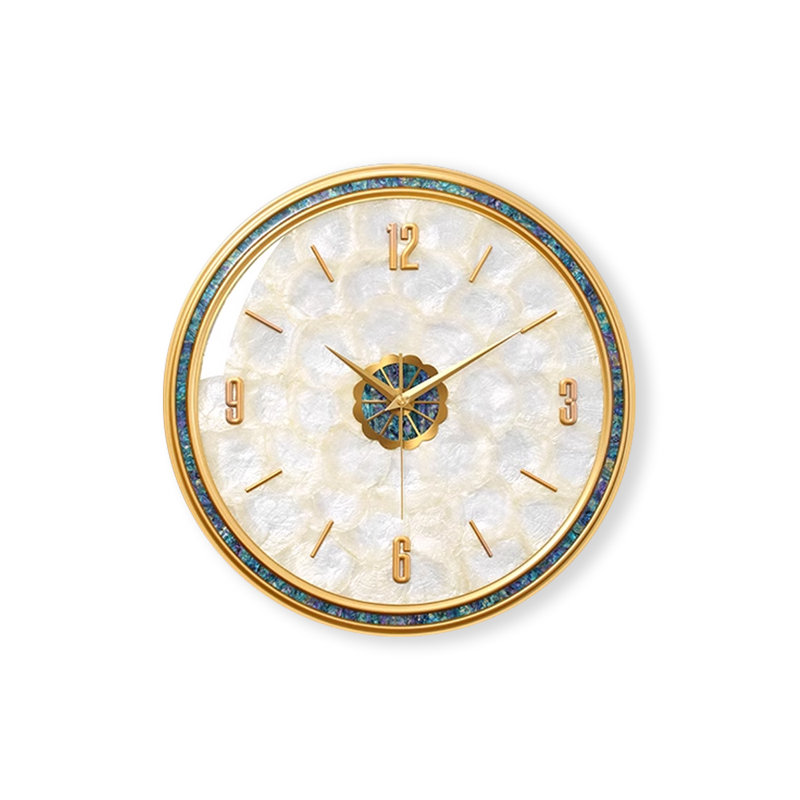 White Golden Seashell Metal Round Wall Clocks, Medium