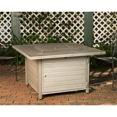 Everly Fire Sense Aluminum Convertible Gas Fire Pit Table 55,000 BTU, Nylon Weather Cover & Clear Fire Glass-Square