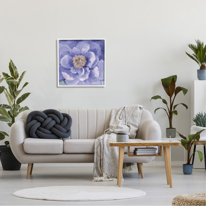 Gros plan sur une fleur anémone mauve par Lanie Loreth - Peinture, H 24 po x l 24 po, Giclée encadrée blanc bord de mer