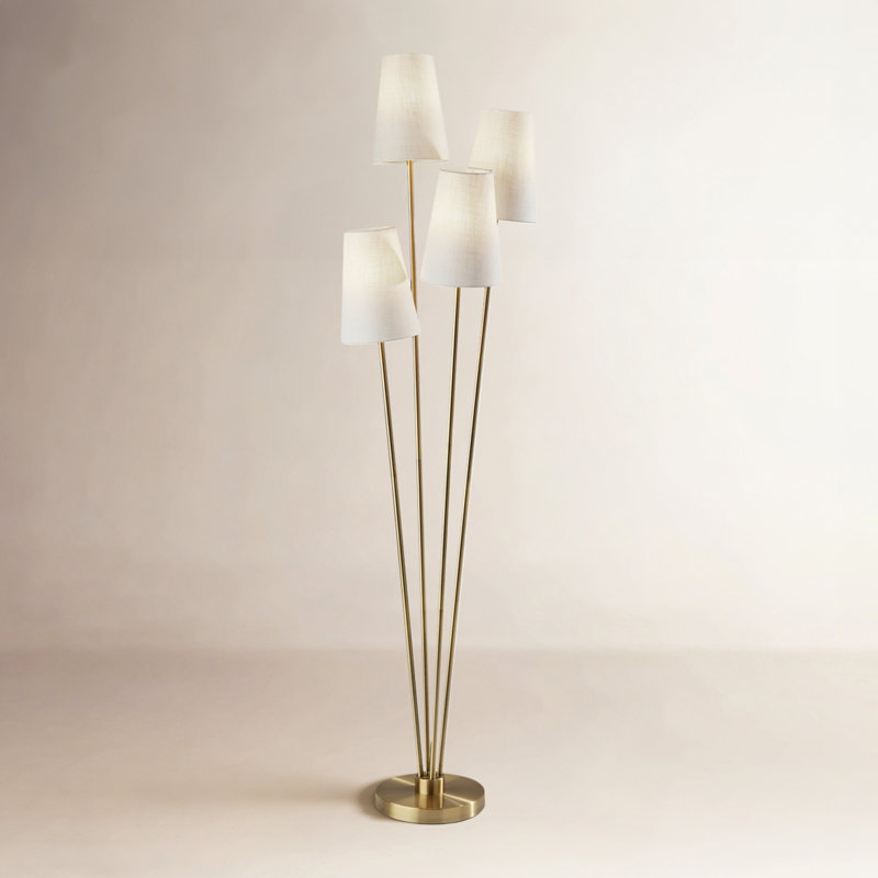 Lampe sur pied 68 po Pierre, Laiton antique, Blanc cassé